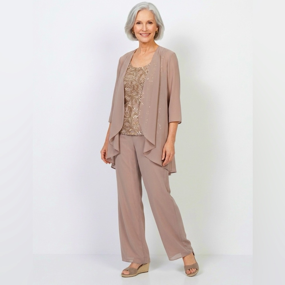LE BOS 3 PIECE PANT SET SIZE 18 MOB STONE/TAUPE *NWT*